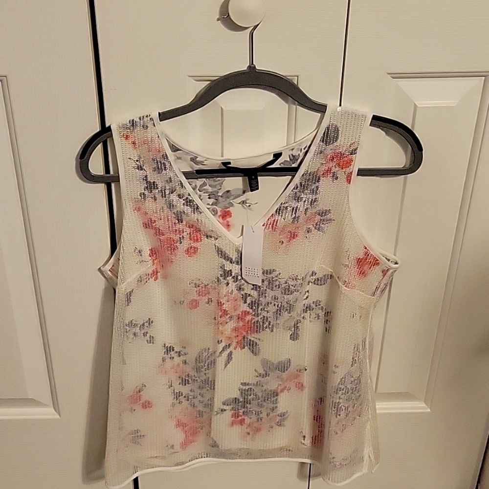 White House Black Market floral sequin dressy top Sz. Small NWT